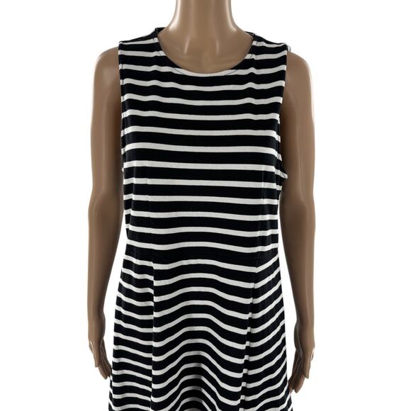 J. Crew Black Striped Cap Sleeve Cotton Knit Midi Dress - Picture 5 of 11